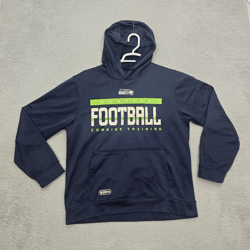Seattle Seahawks Pullover Hoodie Mens Large Combine NFL Blue Hooded Sweatshirt